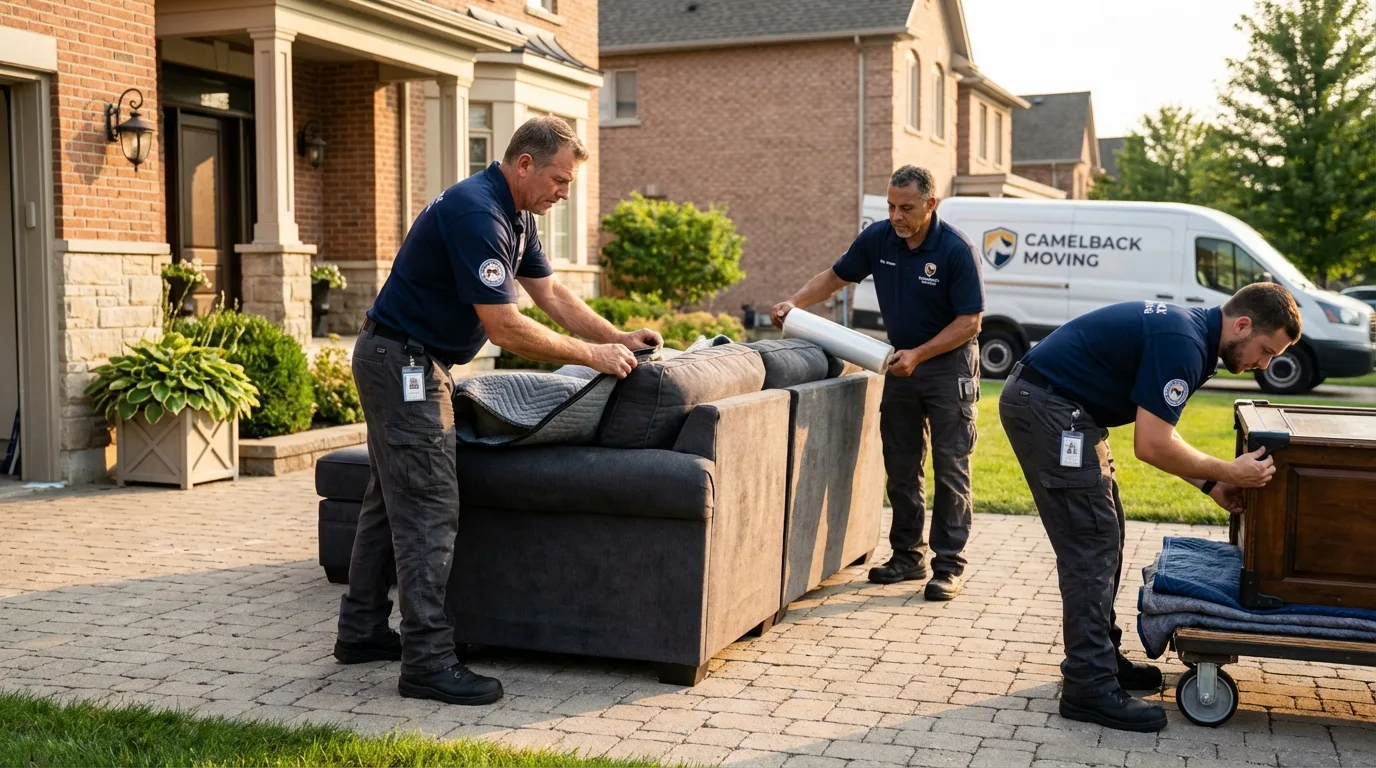 Large estate moving crew wrapping furniture in Sterling, AK